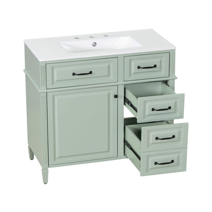 Nuvia 36-Inch Freestanding Bathroom Vanity With Ceramic Sink And Storage Cabinets [Faucet Not Included] (SAK41792)