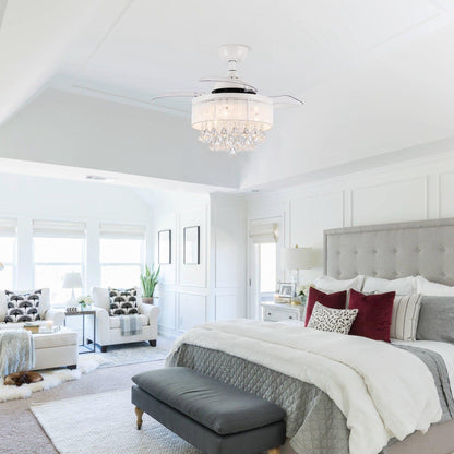 36" Bangaiore Modern Downrod Mount Crystal Ceiling Fan with Lighting and Remote Control