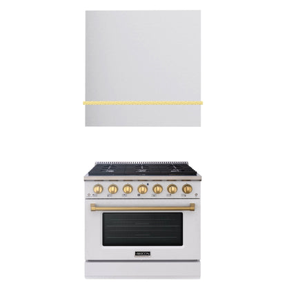 Akicon 36" Stainless Steel Range Hood with 600 CFM Insert & 6-Burner Gas Range Combo – Powerful Ventilation, Convection Oven, Multiple Finishes