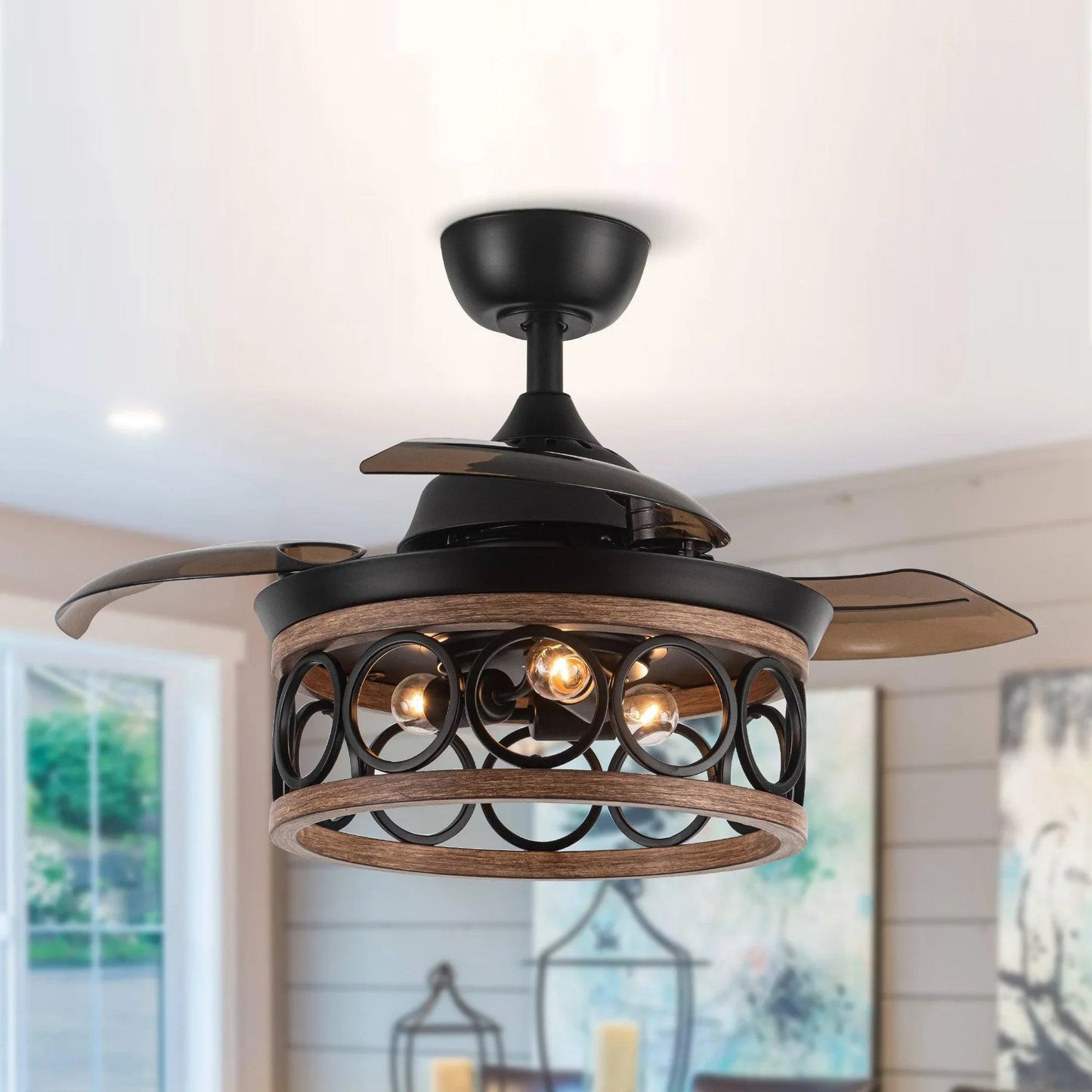 36" Mirelle Farmhouse Downrod Mount Ceiling Fan with Lighting and Remote Control