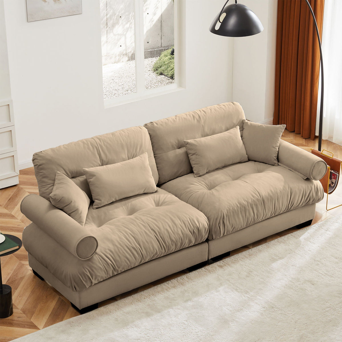 Modern Oversize Sofa With Cloud Like Comfort, Featuring Waist And Throw Pillows