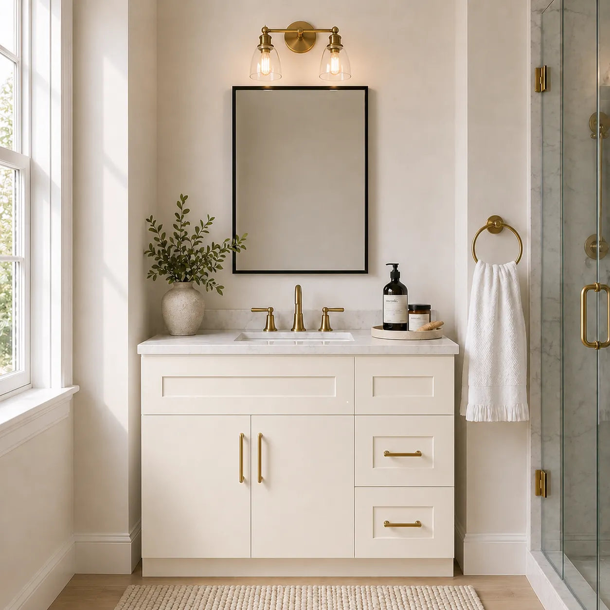 Antique White Shaker 36" Bathroom Vanity Combo w/ Drawers on Right