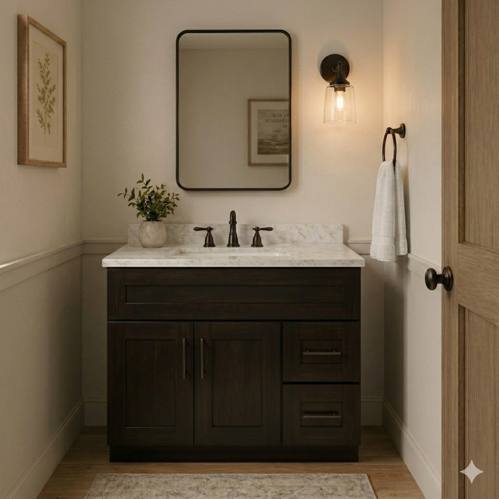 36 Inch Espresso Shaker Single Sink Bathroom Vanity with Drawers on the Right