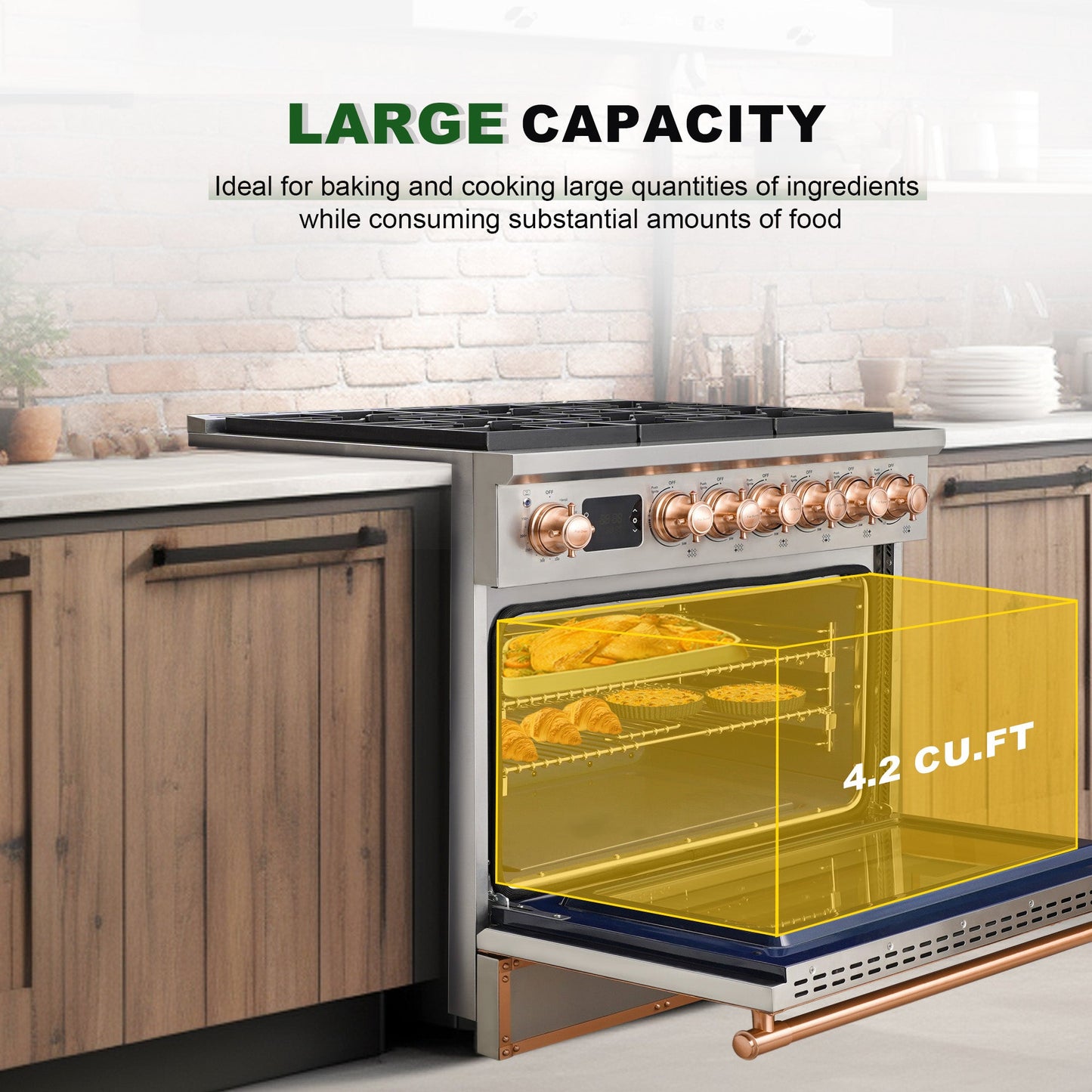 36 Inch Freestanding Custom Gas Range with 6 Sealed Burners Cooktop, Rapid Convection Oven, Natural Gas/LP Convertible - AK-G36N05A-3