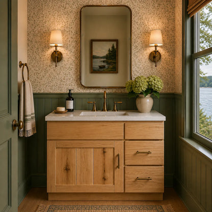 36 Inch Hickory Shaker Single Sink Bathroom Vanity with Drawers on the Right