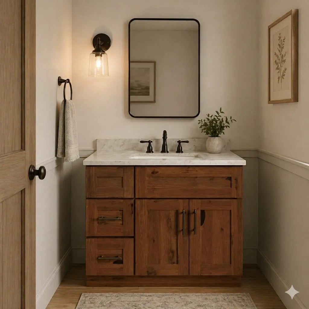 36 Inch Rustic Shaker Single Sink Bathroom Vanity with Drawers on the Left
