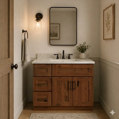 36 Inch Rustic Shaker Single Sink Bathroom Vanity with Drawers on the Left