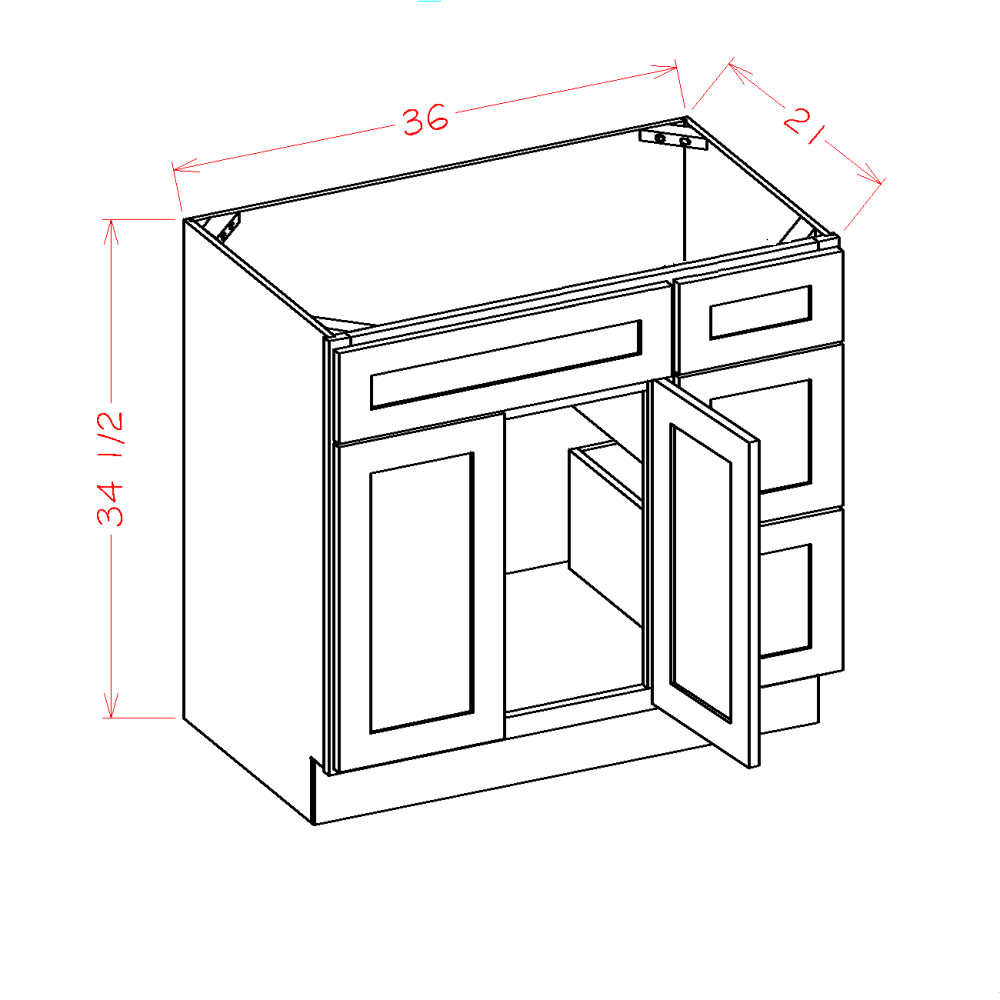 36 Inch Hickory Shaker Single Sink Bathroom Vanity with Drawers on the Right