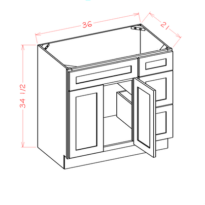 36 Inch Hickory Shaker Single Sink Bathroom Vanity with Drawers on the Right