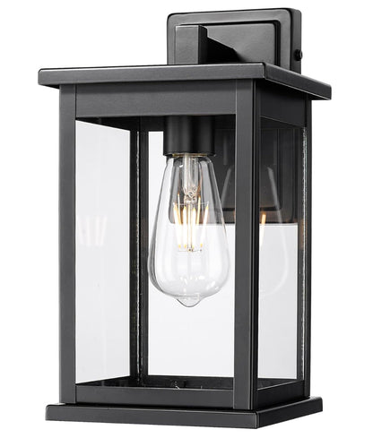 11"H Bowton II Outdoor Wall Light - Dusk to Dawn Matte Black Finish with Glass Shade by Millennium Lighting