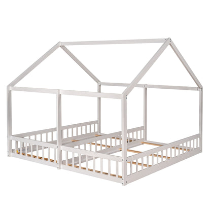 House Platform Beds, 2 Shared Beds, Metal Frame With Guardrails