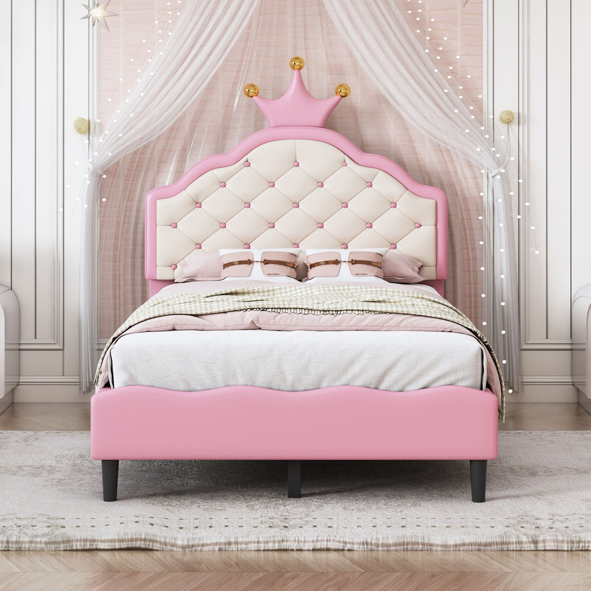 Lovely Crown Fantasy Princess Bed With Tufted Headboard