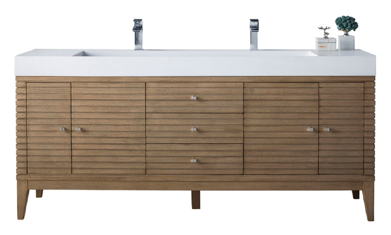 James Martin Linear 72" Double Bathroom Vanity, Whitewashed Walnut