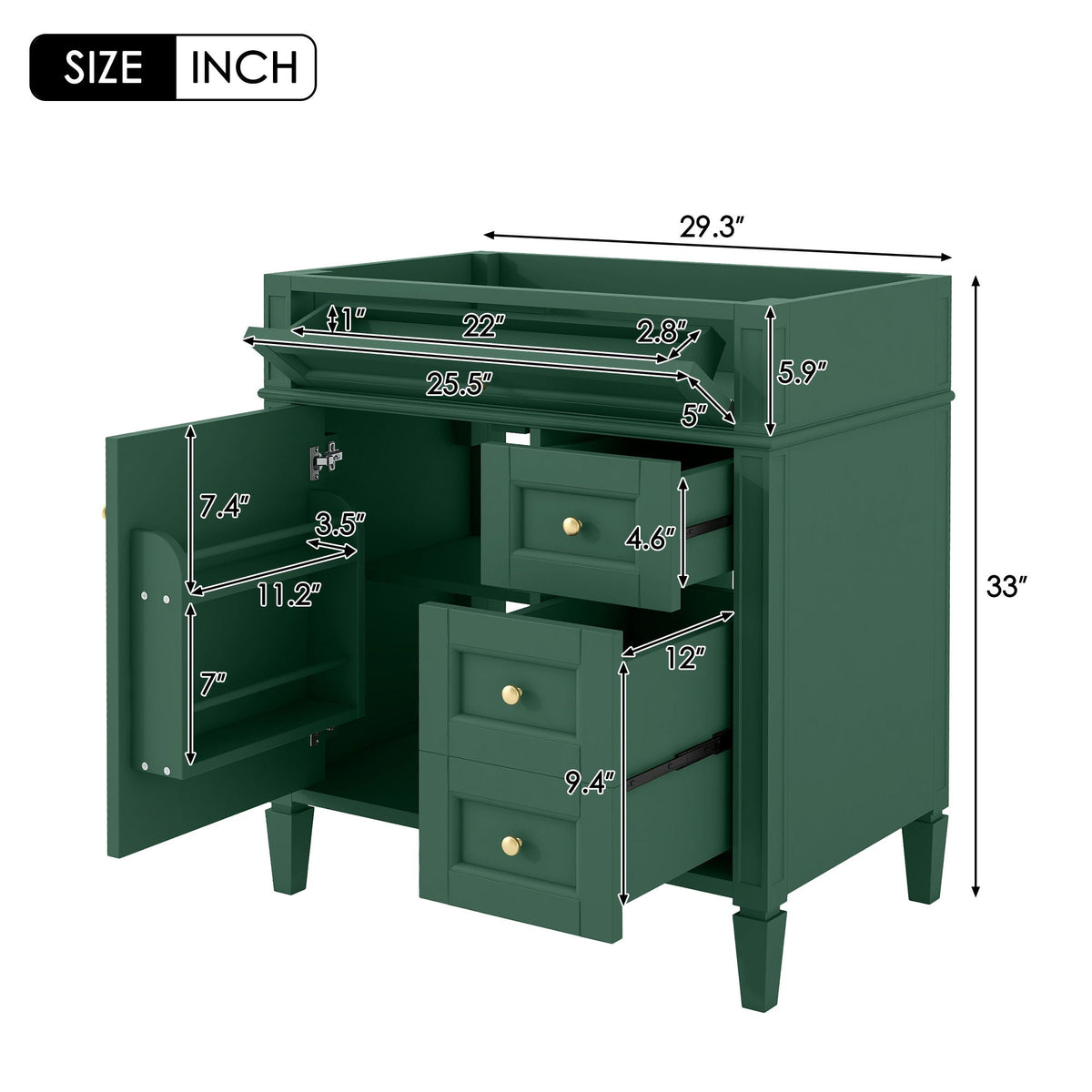Bathroom Vanity With 2 Drawers And Tip-Out Drawer, Storage Cabinet