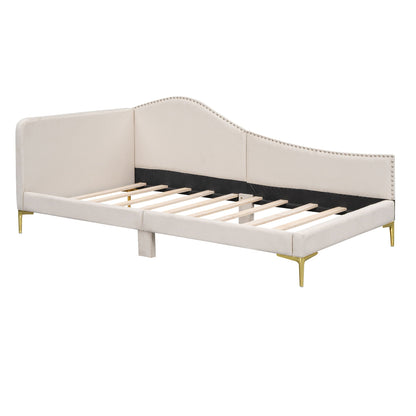 Upholstered Daybed With Headboard And Armrest, Support Legs