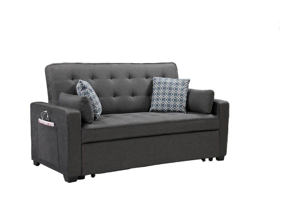 William - Sleeper Sofa With 2 USB Charging Ports And 4 Accent Pillows - Gray