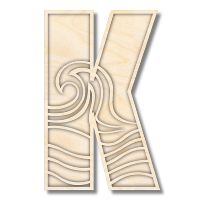 Unfinished Wood Layered Themed Letters | Wave | A-Z | 2 Piece | up to 24"