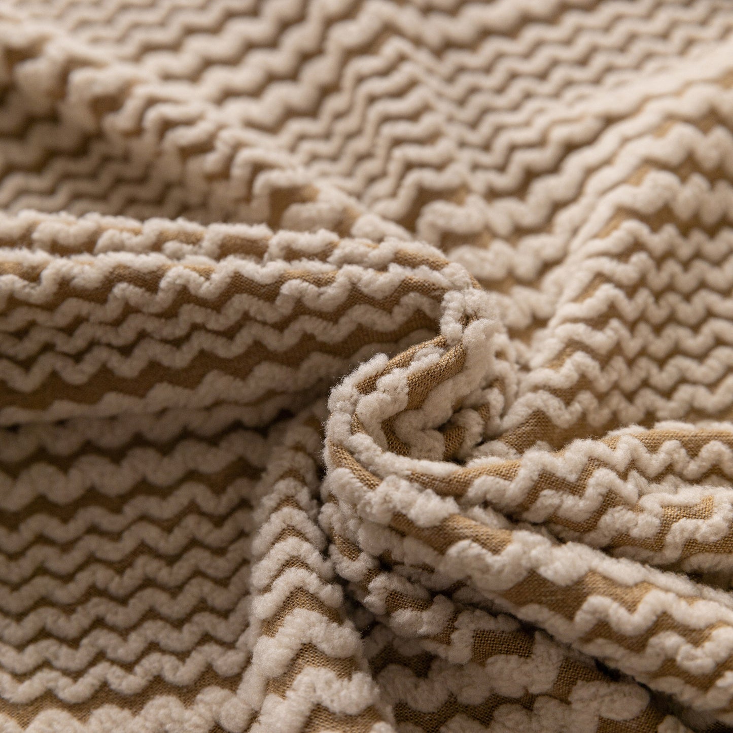 Modern Textured Stretch Sofa Cover, Plush Fleece Sofa Slipcover with 3D Stripe Texture