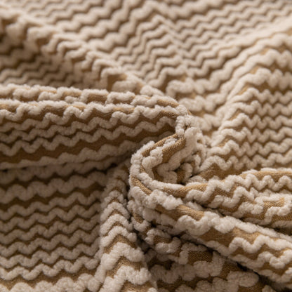 Modern Textured Stretch Sofa Cover, Plush Fleece Sofa Slipcover with 3D Stripe Texture