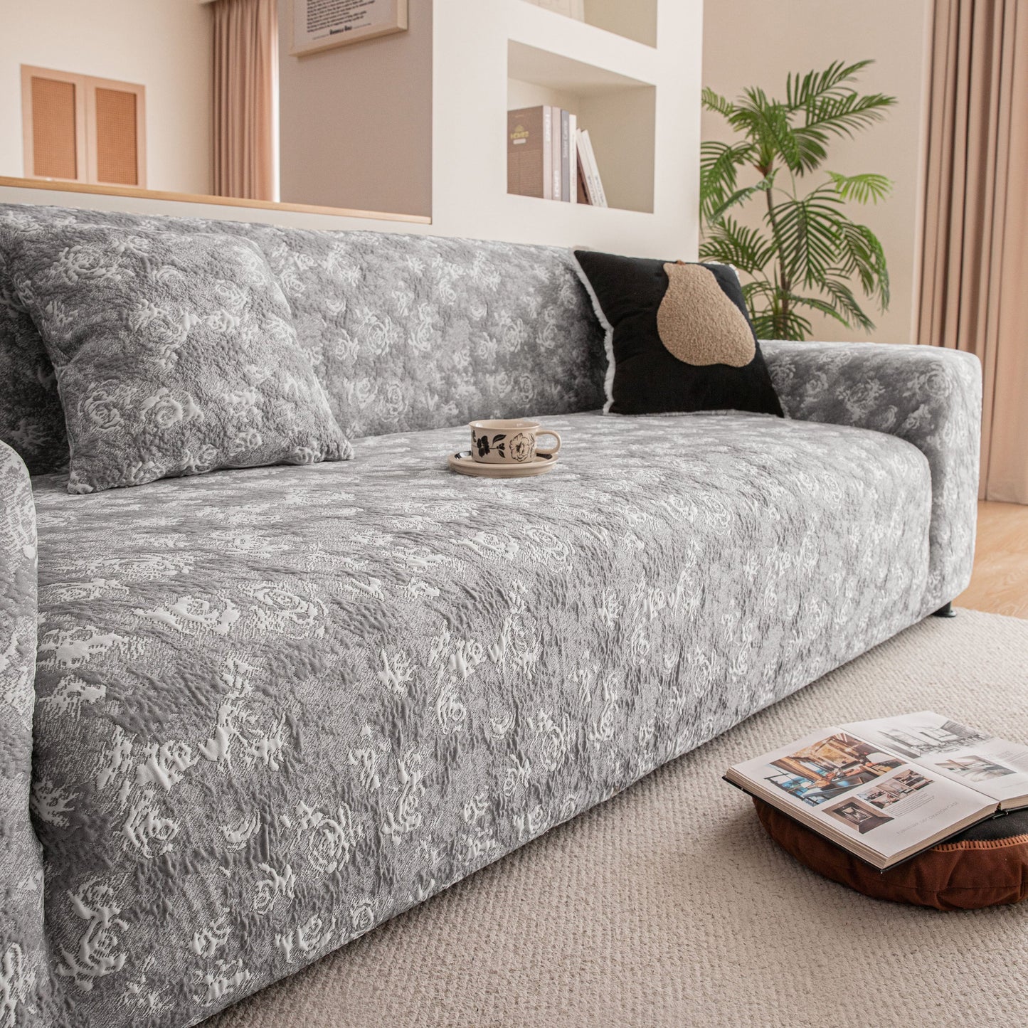 High Stretch Thick 3D Spacer Sofa Cover, Air-Layer Jacquard Cushioned Couch Slipcover