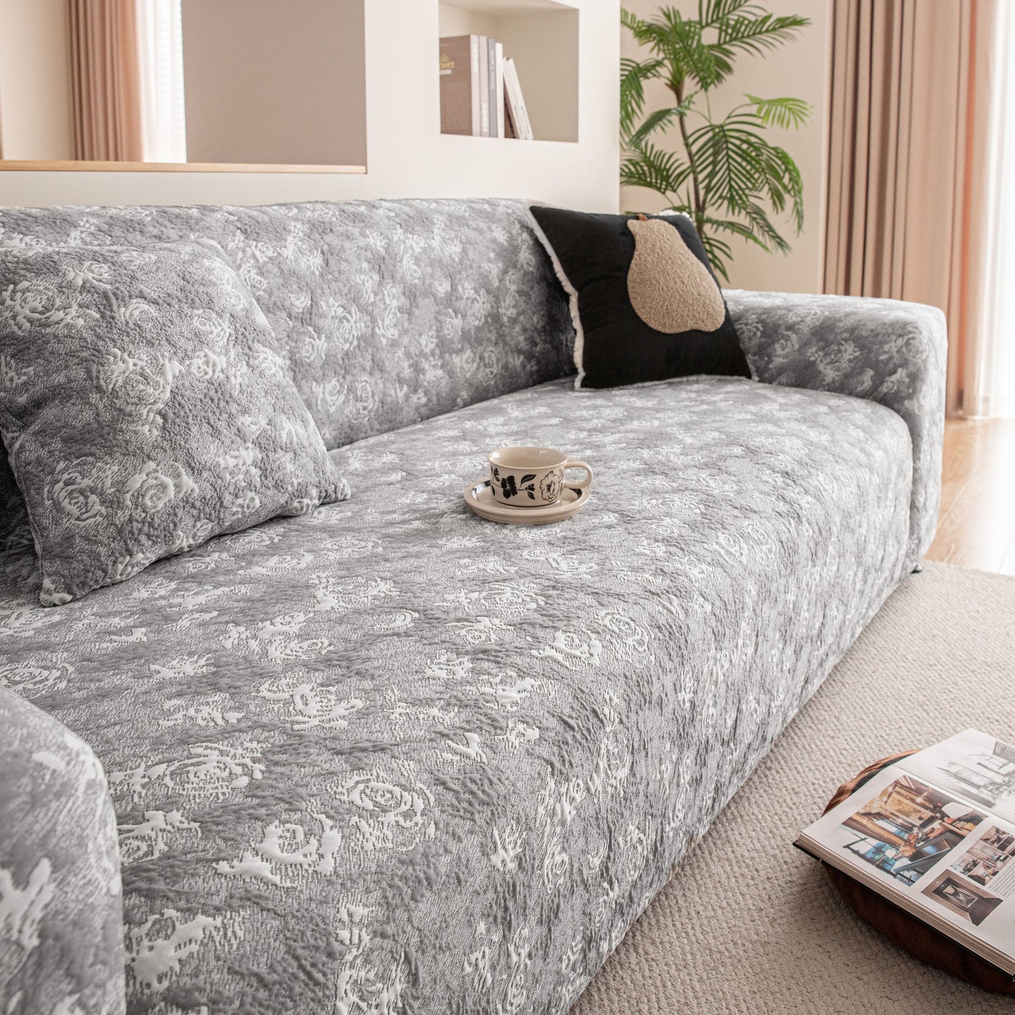 High Stretch Thick 3D Spacer Sofa Cover, Air-Layer Jacquard Cushioned Couch Slipcover