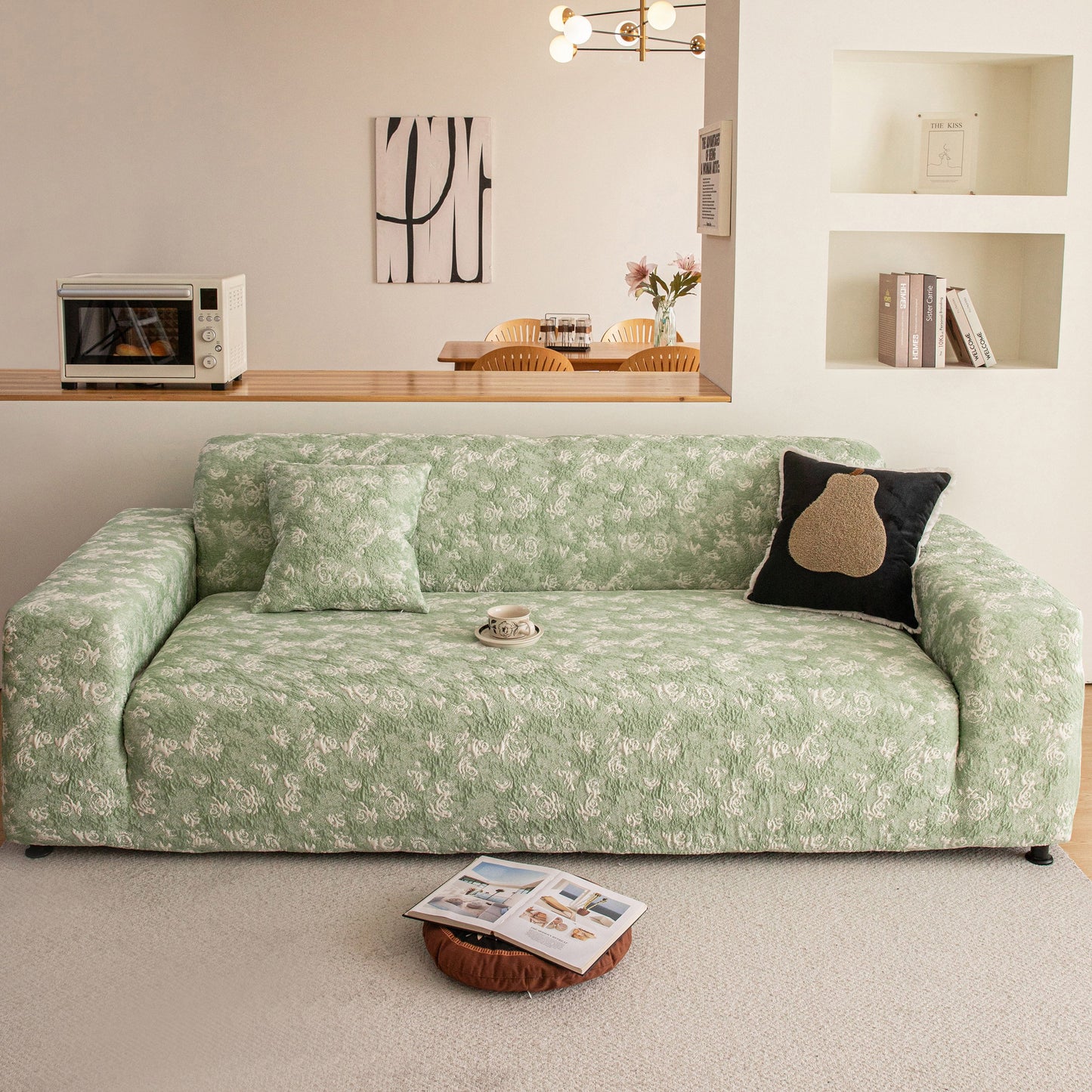 High Stretch Thick 3D Spacer Sofa Cover, Air-Layer Jacquard Cushioned Couch Slipcover