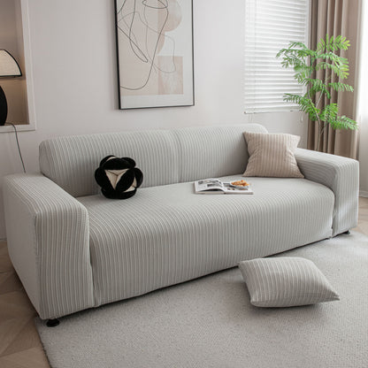 3D Grid Jacquard Sofa Cover, High Stretch Plush Waffle Couch Slipcover with Tie Straps