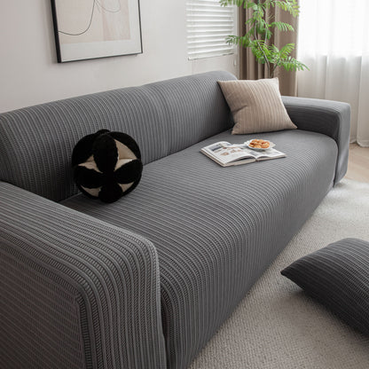 3D Grid Jacquard Sofa Cover, High Stretch Plush Waffle Couch Slipcover with Tie Straps