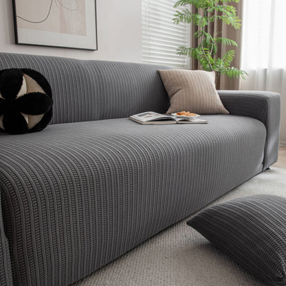 3D Grid Jacquard Sofa Cover, High Stretch Plush Waffle Couch Slipcover with Tie Straps
