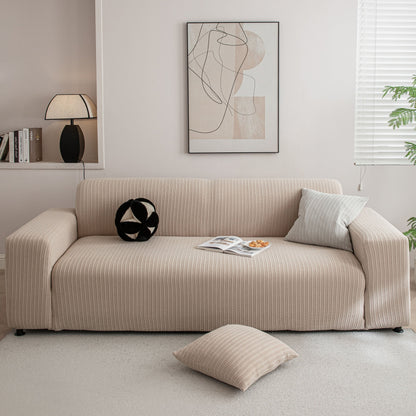 3D Grid Jacquard Sofa Cover, High Stretch Plush Waffle Couch Slipcover with Tie Straps