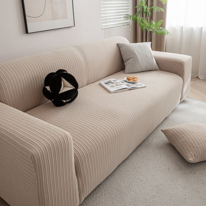 3D Grid Jacquard Sofa Cover, High Stretch Plush Waffle Couch Slipcover with Tie Straps