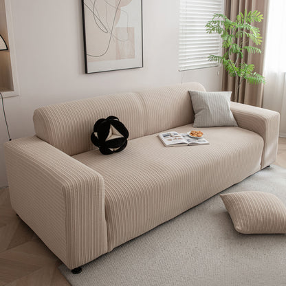 3D Grid Jacquard Sofa Cover, High Stretch Plush Waffle Couch Slipcover with Tie Straps