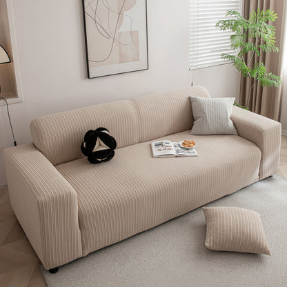 3D Grid Jacquard Sofa Cover, High Stretch Plush Waffle Couch Slipcover with Tie Straps