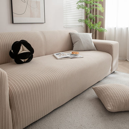 3D Grid Jacquard Sofa Cover, High Stretch Plush Waffle Couch Slipcover with Tie Straps