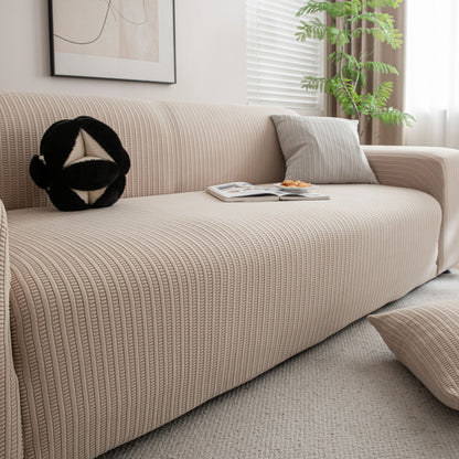 3D Grid Jacquard Sofa Cover, High Stretch Plush Waffle Couch Slipcover with Tie Straps