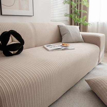 3D Grid Jacquard Sofa Cover, High Stretch Plush Waffle Couch Slipcover with Tie Straps
