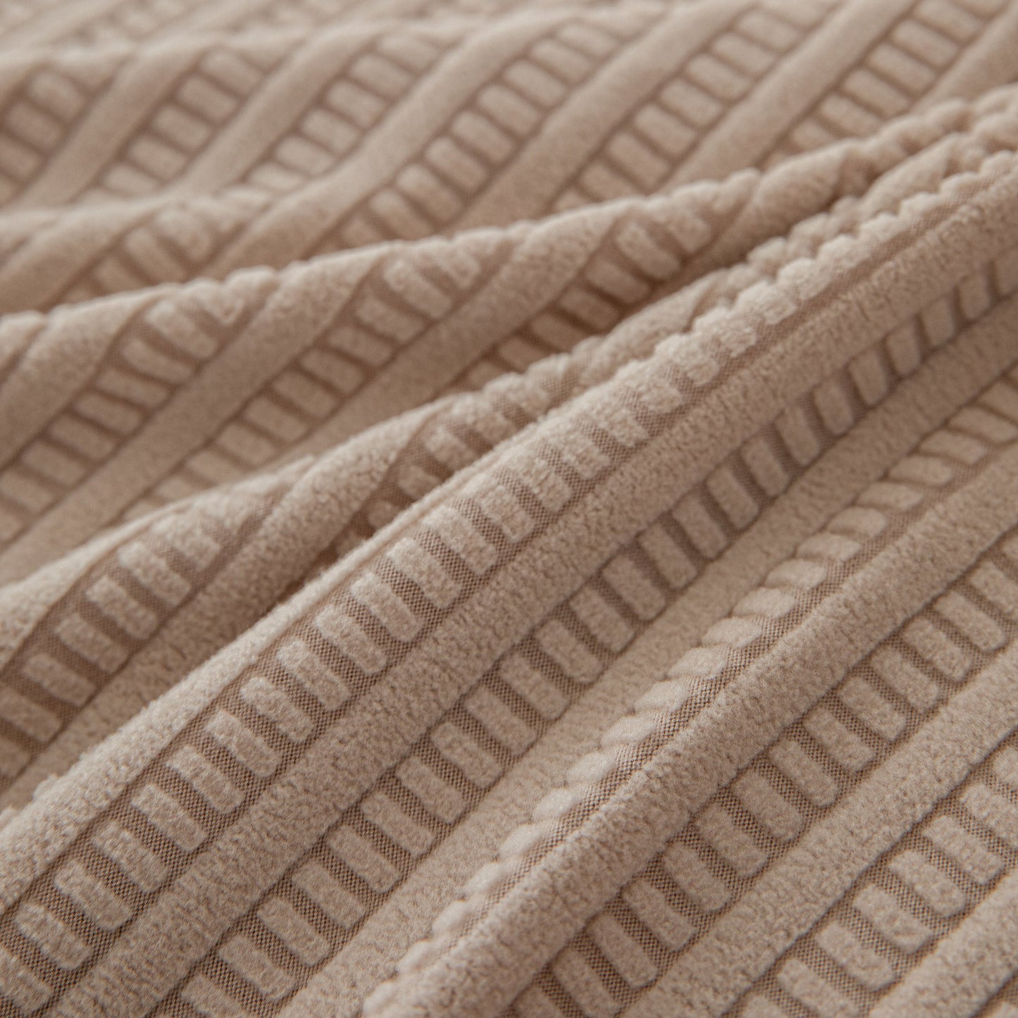 3D Grid Jacquard Sofa Cover, High Stretch Plush Waffle Couch Slipcover with Tie Straps