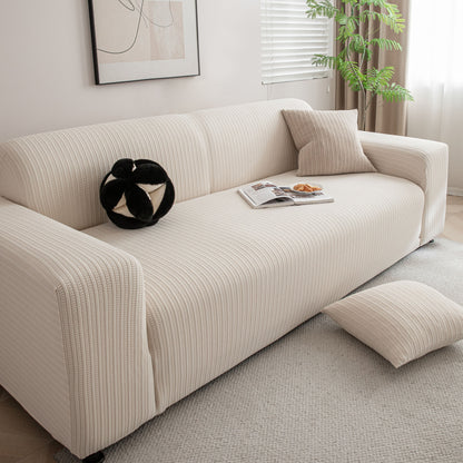 3D Grid Jacquard Sofa Cover, High Stretch Plush Waffle Couch Slipcover with Tie Straps