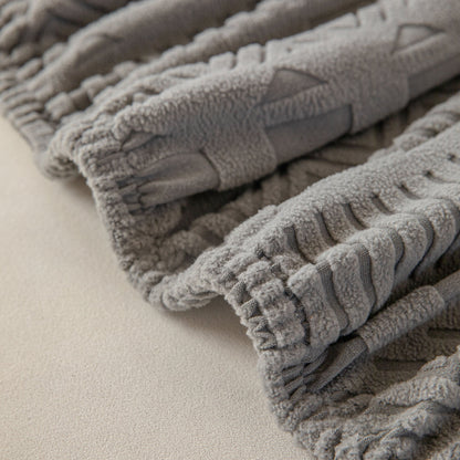 High Stretch Embossed Geometric Slipcover for Couch, Cozy Plush Fleece Couch Cover