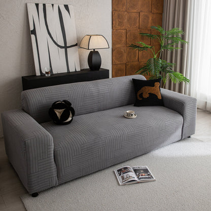 Modern Geometric Jacquard Spandex Slipcover, High Stretch Form Fitting Couch Cover