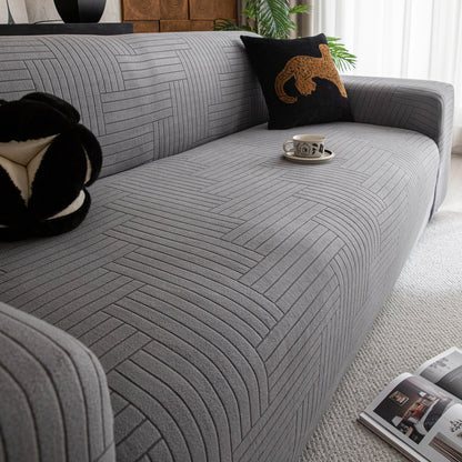 Modern Geometric Jacquard Spandex Slipcover, High Stretch Form Fitting Couch Cover