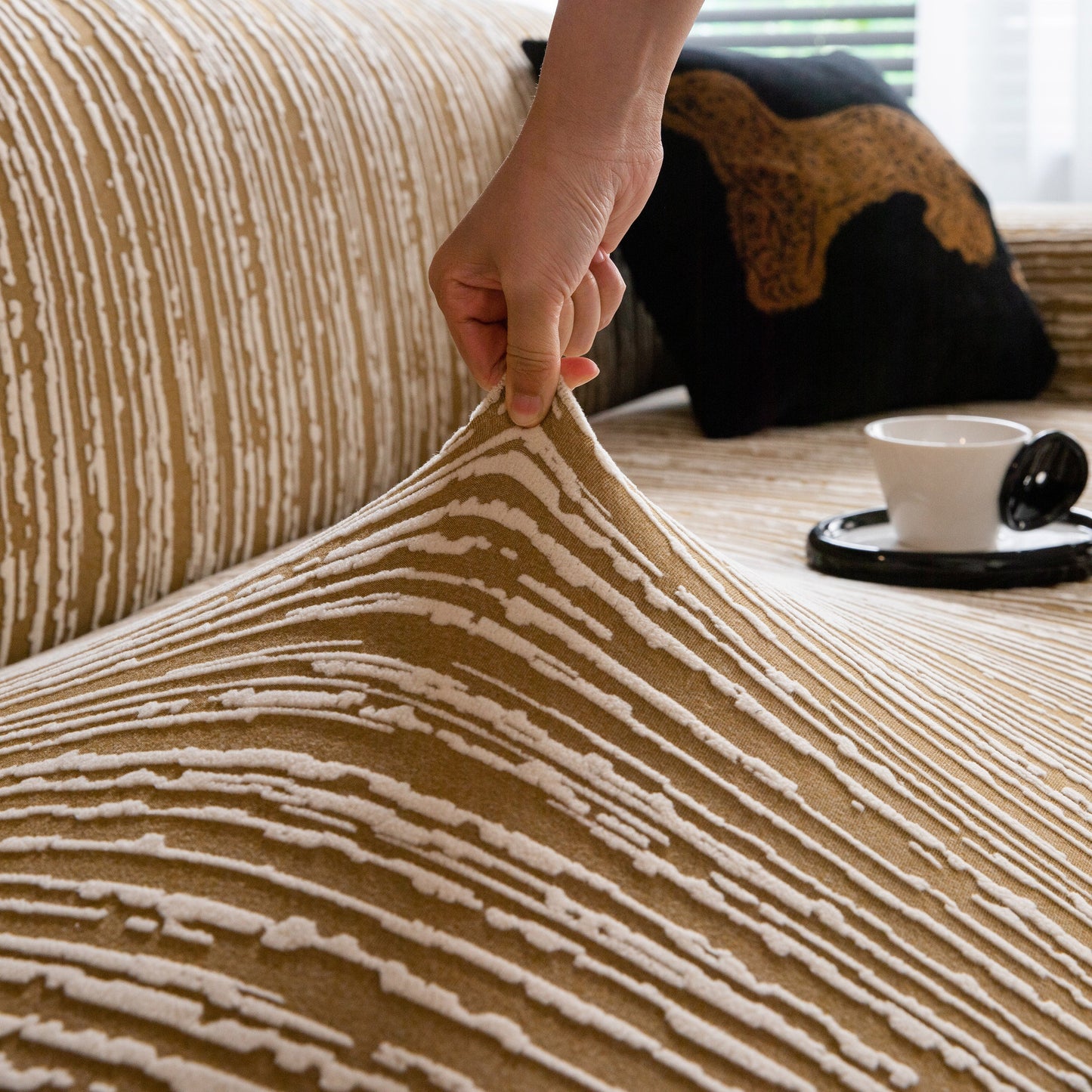 High Stretch Couch Slipcover with Abstract Stripe, Washable Non-Slip Cover for Dogs