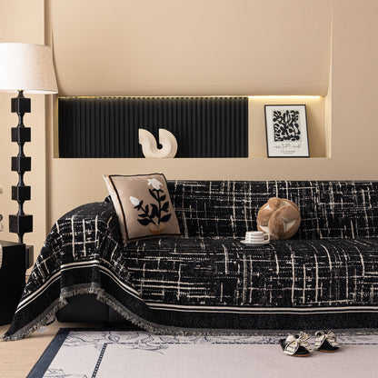 Modern Couch Protector Blanket Woven Chenille Sofa Cover Throw with Artistic Grid