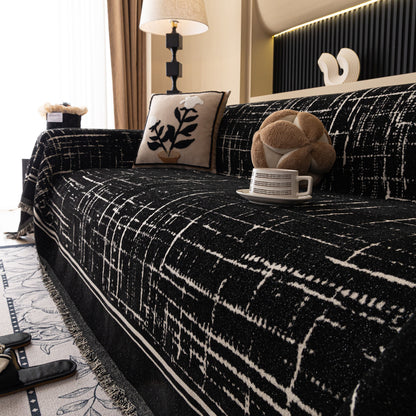 Modern Couch Protector Blanket Woven Chenille Sofa Cover Throw with Artistic Grid
