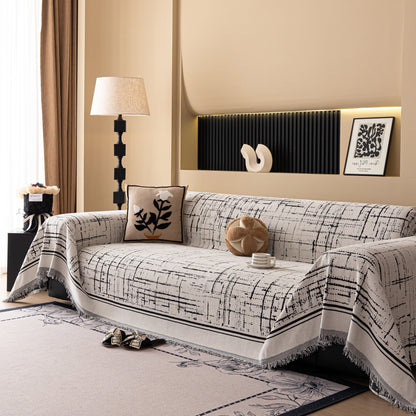 Modern Couch Protector Blanket Woven Chenille Sofa Cover Throw with Artistic Grid