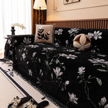 Luxury Thickened Sofa Throw Cover, Decorative Cozy Floral Jacquard Couch Cover Blanket