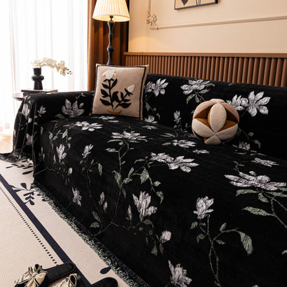 Luxury Thickened Sofa Throw Cover, Decorative Cozy Floral Jacquard Couch Cover Blanket