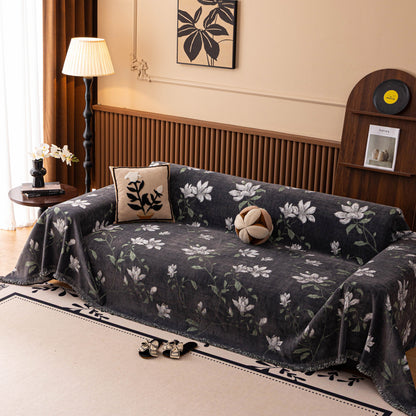 Luxury Thickened Sofa Throw Cover, Decorative Cozy Floral Jacquard Couch Cover Blanket