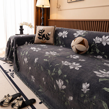 Luxury Thickened Sofa Throw Cover, Decorative Cozy Floral Jacquard Couch Cover Blanket