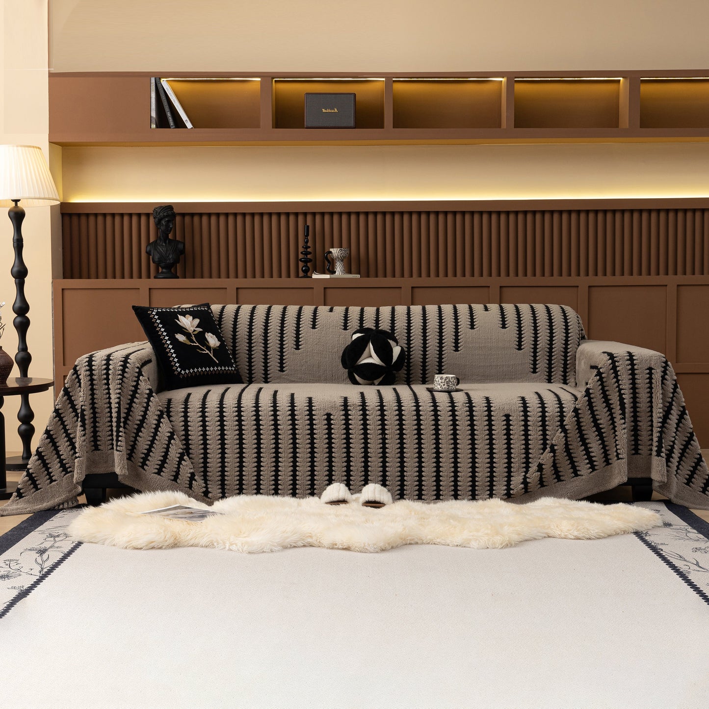 Jacquard Fleece Throw Blanket for Couch Plush Fuzzy Cozy Soft Blankets and Throws for Sofa